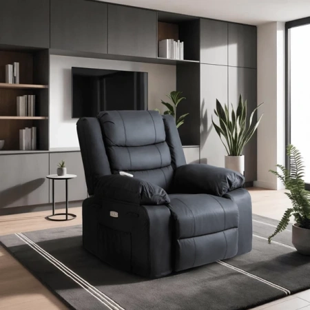 Fotel Masujący JASPER Czarny Ekoskóra