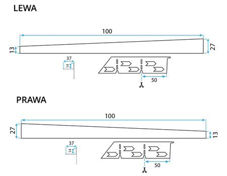 LISTWA SPADKOWA SZCZOTKOWANA 100 cm PRAWA