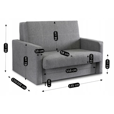 Zestaw 2x Fotel Do Spania Dwuosobowy MILAN 2 Szary