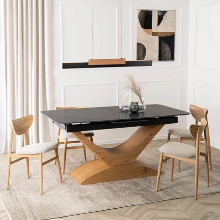 Stół ALICANTE 160-200 cm Czarny marmur/Dąb