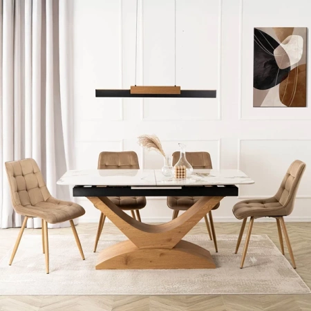 Stół ALICANTE 160-200 cm Biały marmur/Dąb