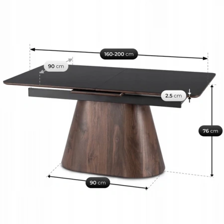 Stół LIZBONA 160-200 cm Czarny/Orzech