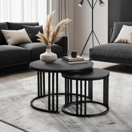 Zestaw Stolików JERRY Czarny Marmur/Czarny