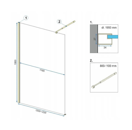 ŚCIANKA PRYSZNICOWA AERO BRUSH GOLD 120