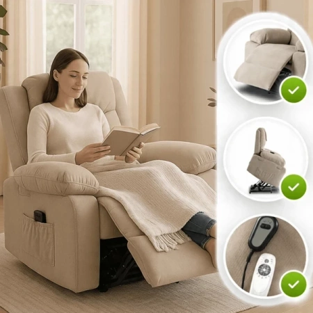 Fotel Masujący z Funkcją Wstawania FENIX Beżowy Sztruksowy