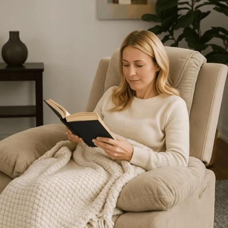 Fotel Masujący z Funkcją Wstawania FENIX Beżowy Sztruksowy