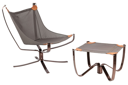 Fotel ARNI LOW z podnóżkiem pomarańczowy  - ekoskóra, miedz