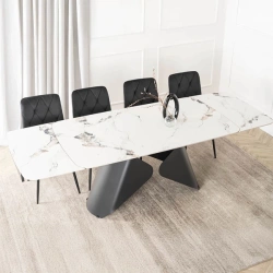 Stół Rozkładany Ceramiczny VERONA 160-240 cm Biały Marmur/Czarny