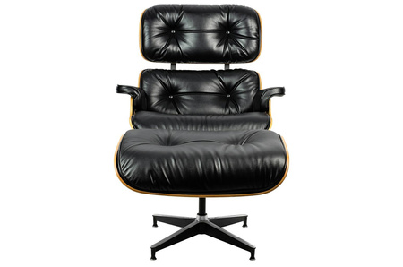 Fotel LOUNGE HM SOFT PREMIUM SZEROKI z podnóżkiem czarny  - sklejka orzech, skóra naturalna