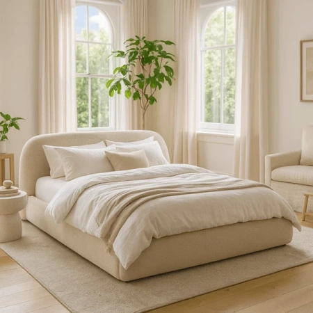 Łóżko 160x200 ROSSO Beżowe Boucle Z Pojemnikiem