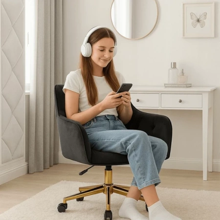 Fotel Obrotowy KONOR Czarny Welurowy