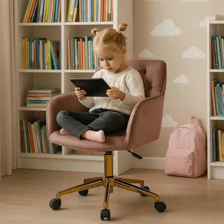 Fotel Obrotowy KONOR Różowy Welurowy