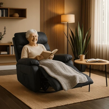 Fotel Masujący BRUCE Rozkładany Czarny Ekoskóra