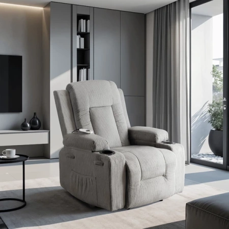 Fotel Masujący BOX Szary Sztruksowy