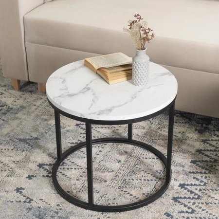 Stolik CONNY Biały Marmur/Czarny