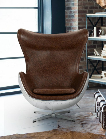Fotel EGG AVIATOR PU brązowy - ekoskóra,  metal