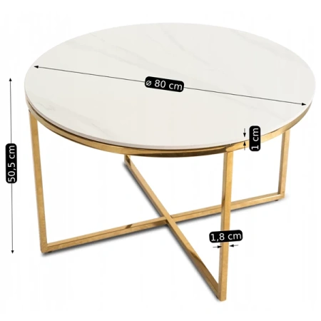 Stolik Ceramiczny MARINE Biały Marmur/Złoty