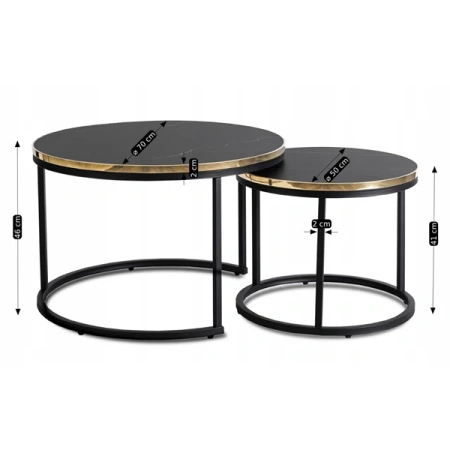 Zestaw Stolików ARON Czarny Marmur/Złoty