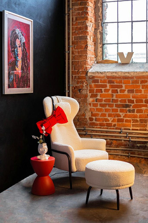 Fotel TEDDY GRAND z podnóżkiem beżowy -   stal