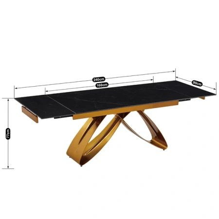 Stół LUIGI 160-240 cm Czarny marmur/Złoty