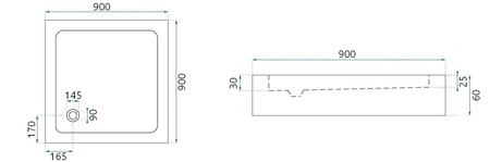 BRODZIK SAVOY BLACK 90*90*6cm + SYFON