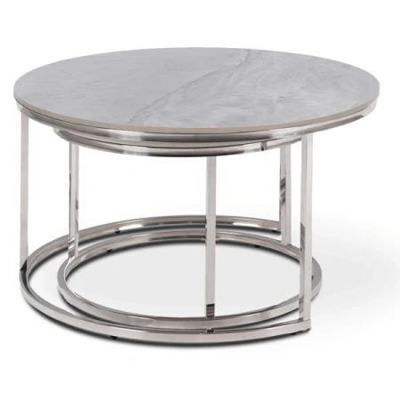 Zestaw Stolików Ceramicznych MILANO Szary Marmur/Srebrny