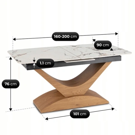 Stół ALICANTE 160-200 cm Biały marmur/Dąb