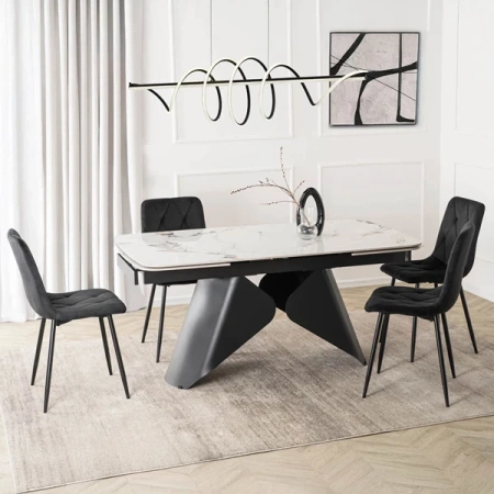 Stół Rozkładany Ceramiczny VERONA 160-240 cm Biały Marmur/Czarny