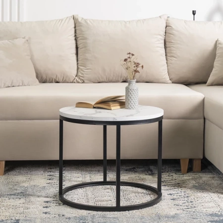 Stolik CONNY Biały Marmur/Czarny