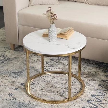 Stolik CLIFF Biały Marmur/Złoty