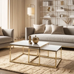 Zestaw Stolików TENOR Biały Marmur/ Złoty