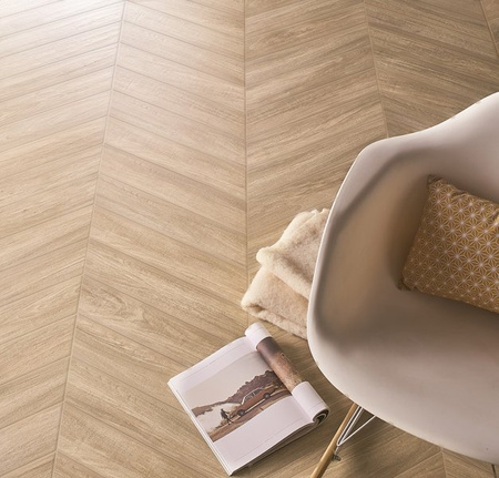 Emil Ceramica Elegant Sleek Wood Chevron Beige 11x54