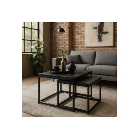 Zestaw Stolików JUNO Czarny Marmur