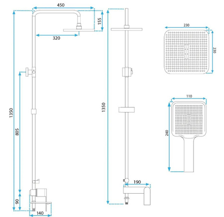 ZESTAW NATRYSKOWY MY1902-78GG STORM ZŁOTY SZCZOTKO