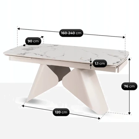 Stół Rozkładany VERONA 160-240 cm Biały Marmur/Kaszmir