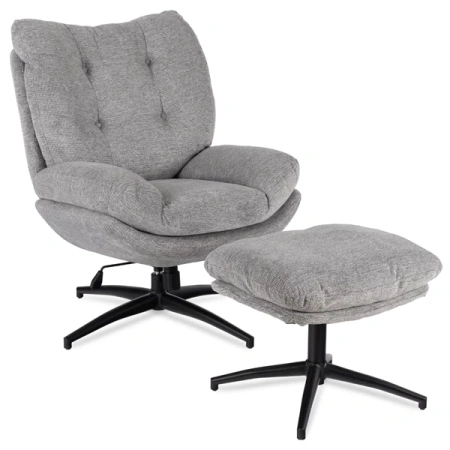 Fotel Wypoczynkowy Obrotowy FREMONT Z Podnóżkiem Szary