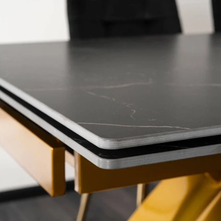 Stół LUIGI 160-240 cm Czarny marmur/Złoty