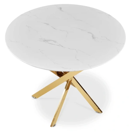 Stół BALI 100 cm Biały Marmur/Złoty