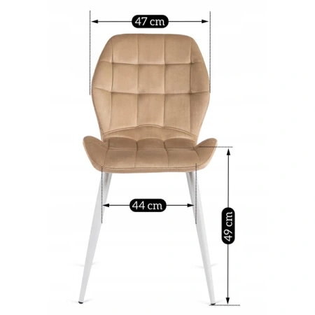 Krzesło LUCKY Beżowe z Białymi Nogami Welurowe