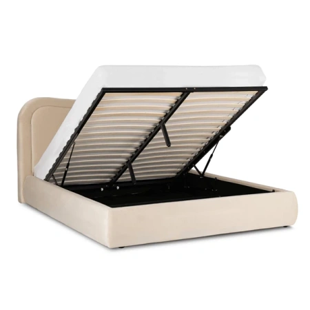 Łóżko 160x200 HAGA Kremowe Welurowe Z Pojemnikiem