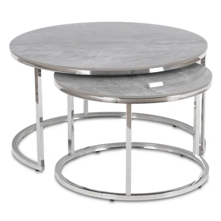 Zestaw Stolików Ceramicznych MILANO Szary Marmur/Srebrny