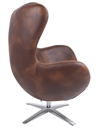 Fotel EGG SZEROKI PU brąz vintage koniak  - podstawa stal