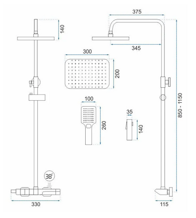 ZESTAW NATRYSKOWY ROB ZŁOTY TERMOSTAT