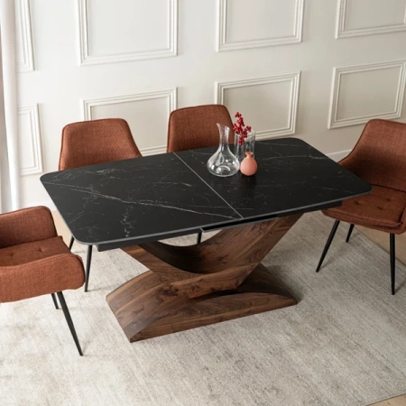 Stół ALICANTE 160-200 cm Czarny marmur/Orzech