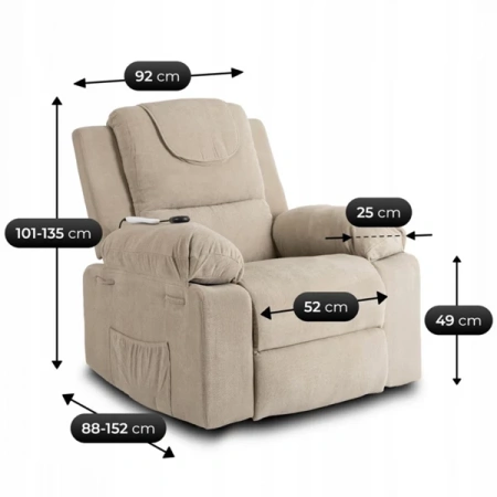 Fotel Masujący z Funkcją Wstawania FENIX Beżowy Sztruksowy