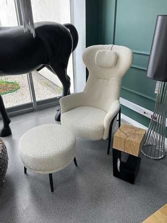 Fotel TEDDY GRAND z podnóżkiem beżowy -   stal