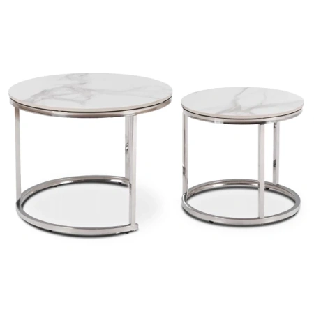 Zestaw Stolików AMARA Biały Marmur/Srebrny