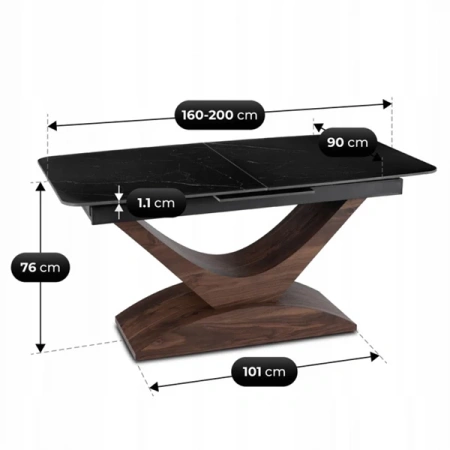 Stół ALICANTE 160-200 cm Czarny marmur/Orzech
