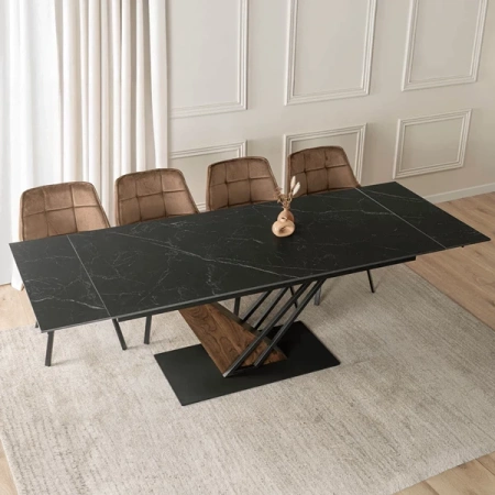 Stół REX 2 180-240 cm Czarny Marmur/Orzech