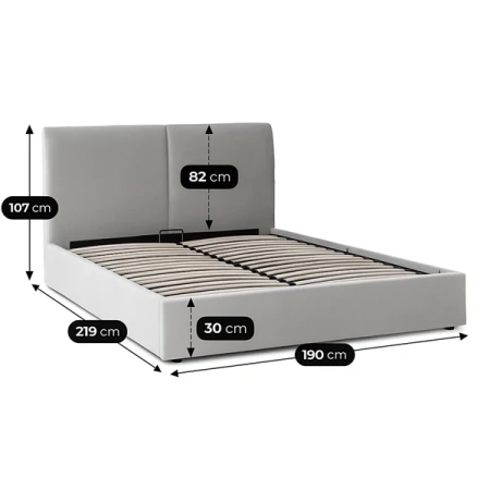 Łóżko 180x200 MARSYLIA Welurowe Szare Z Pojemnikiem